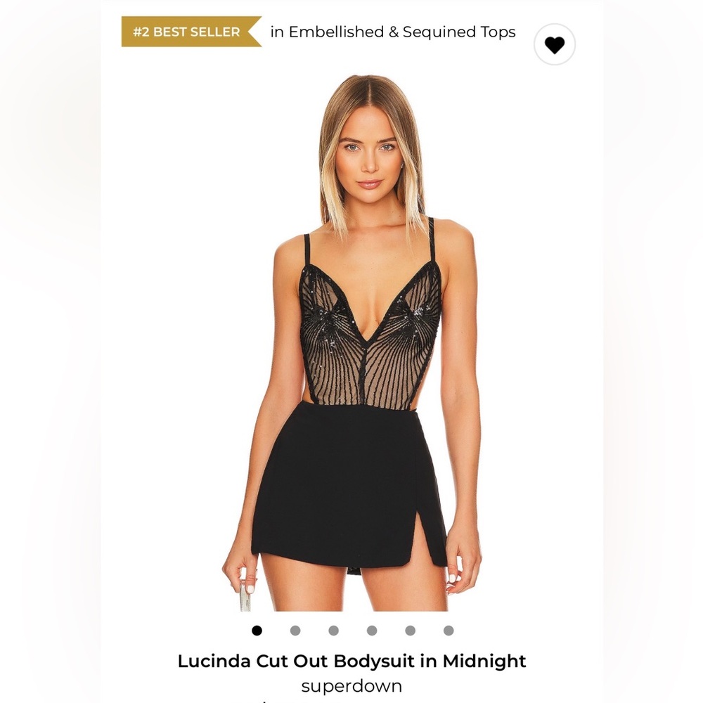 superdown Black Sheer Sequin Cut-Out Bodysuit